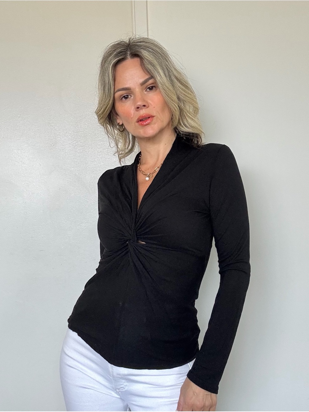 Enza Costa Twisted V Long Sleeve Black